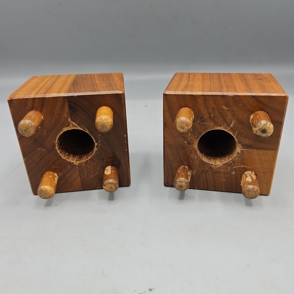VTG Wooden Square Salt & Pepper Shaker Geometric MCM 2 3/4" Footed - Picture 12 of 13